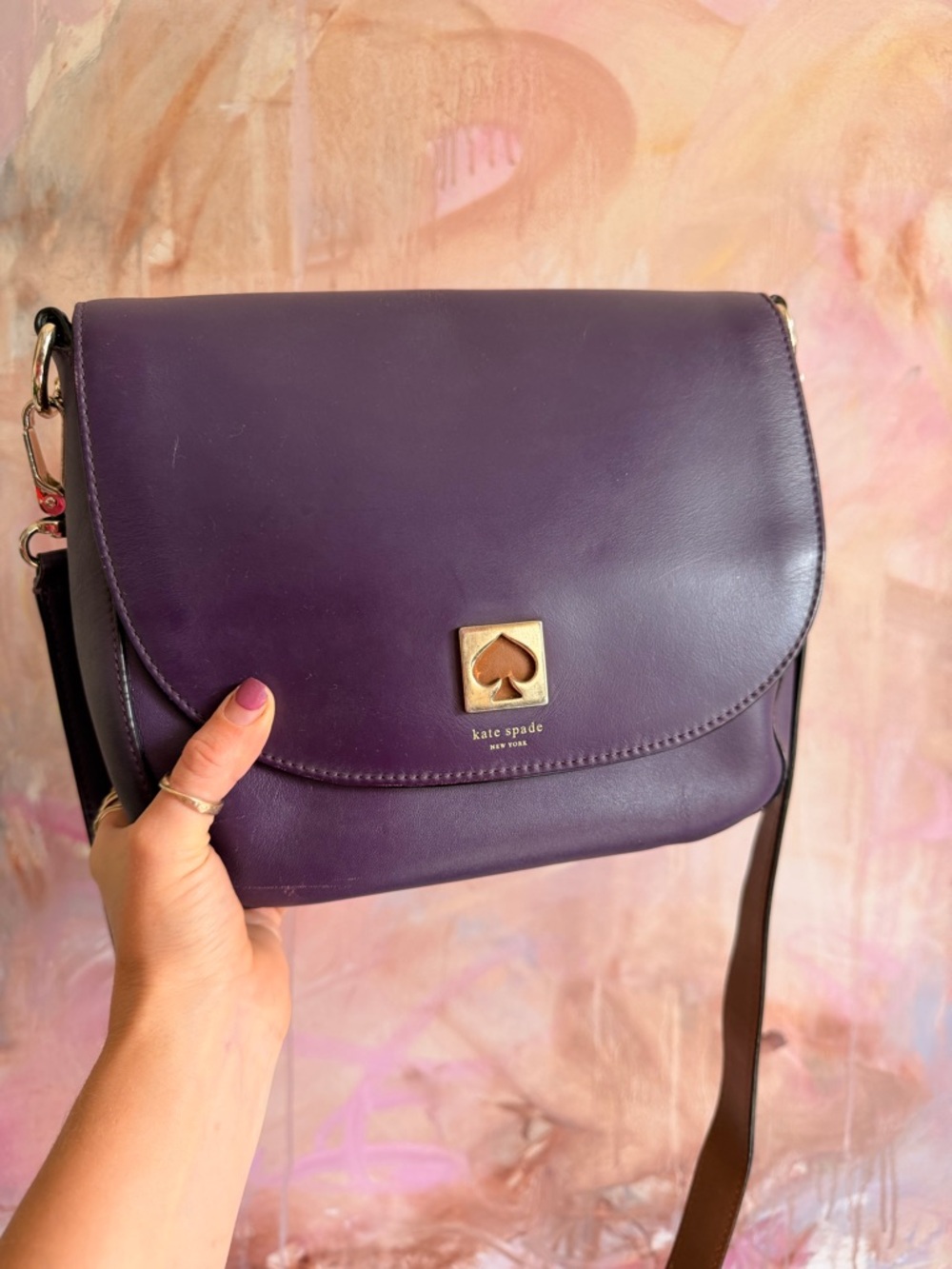 kate spade Deep Purple Leather Crossbody Bag with Gold Spade Accent